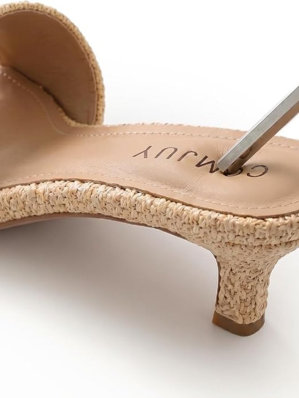 ✨ NWT COMJUY Nude Raffia Kitten Heel Sandals Size 9.5 - Picture 5 of 5